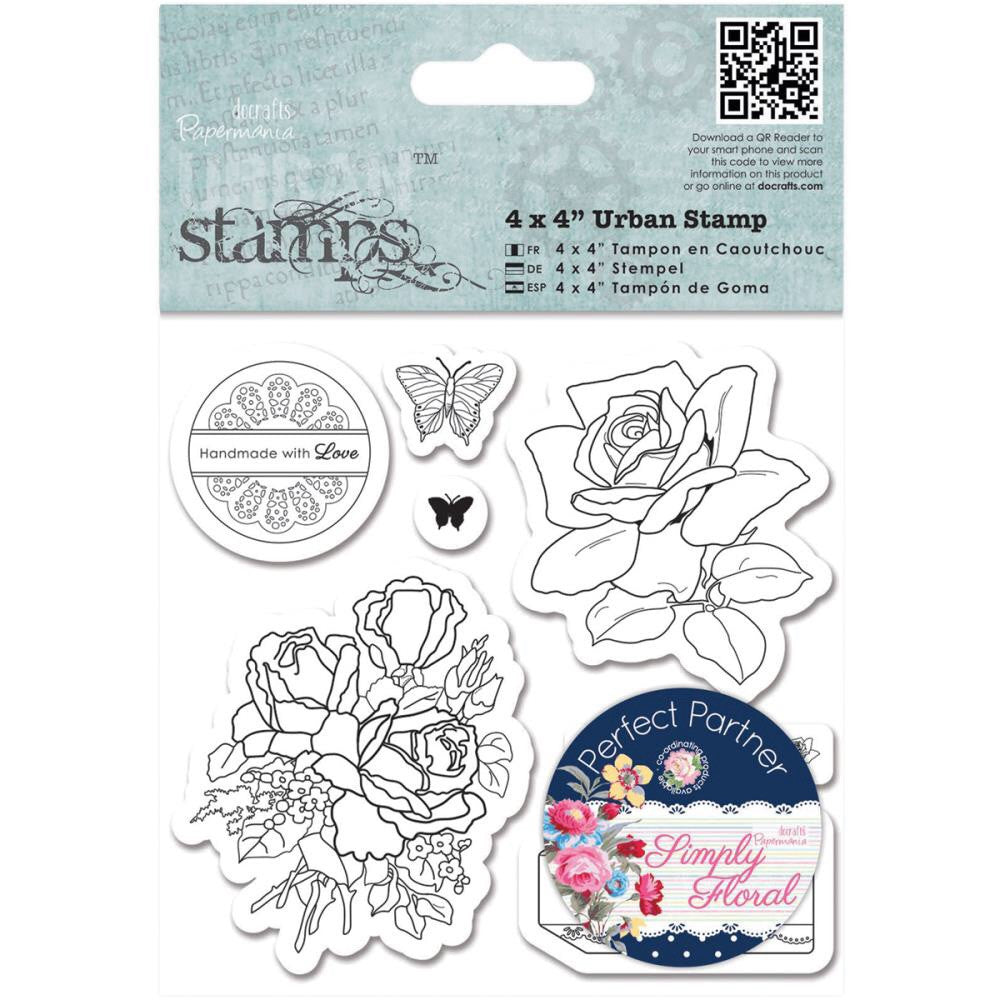 Docrafts Papermania Simply Floral BIRTHDAY ROSE Urban Stamps 4&quot;X4&quot; - Scrapbook Kyandyland