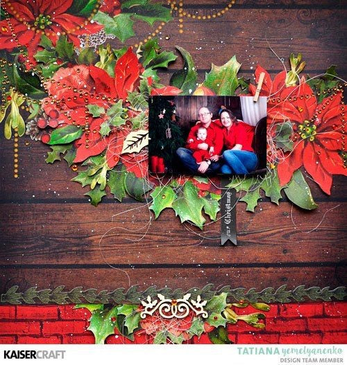 Kaisercraft Letters To Santa POINSETTIA GARLAND 12&quot;X12&quot; Scrapbook Sheet