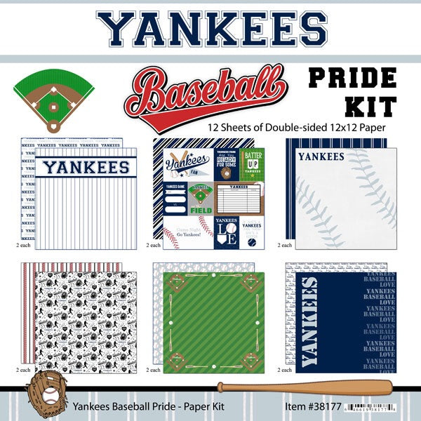 New York YANKEES BASEBALL Pride Kit 12&quot;X12&quot; Scrapbook Paper 12 Sheets