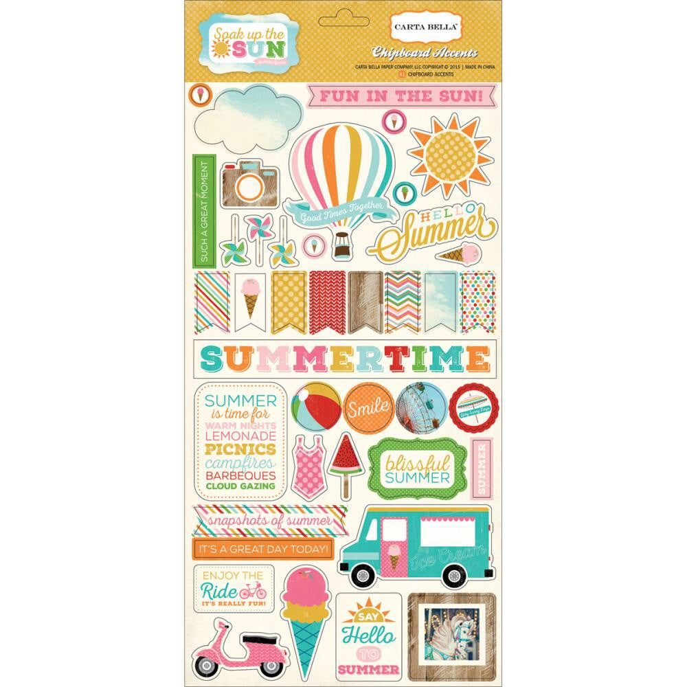 Echo Park SOAK UP THE SUN Chipboard Accents 6&quot;X13 41pc - Scrapbook Kyandyland