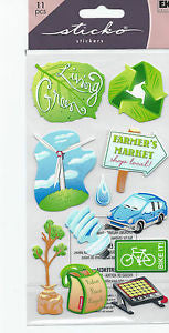 Ek Success Sticko BEING GREEN Stickers 11pc - Scrapbook Kyandyland