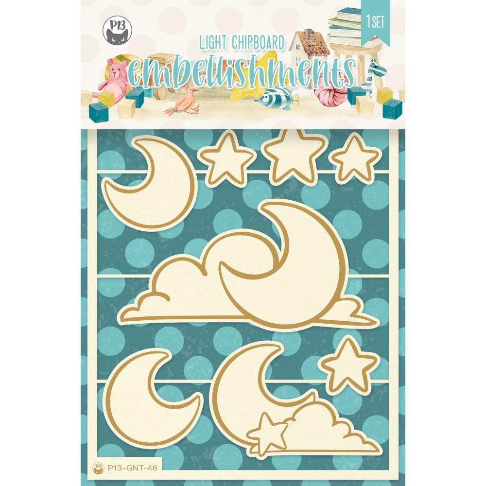 P13 GOODNIGHT Clouds Light Chipboard Embellishments 1 Set