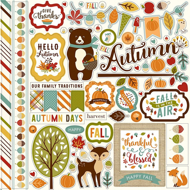 Echo Park Fall Is In The Air ELEMENT STICKERS 12”X12” Sheet Scrapbooksrus