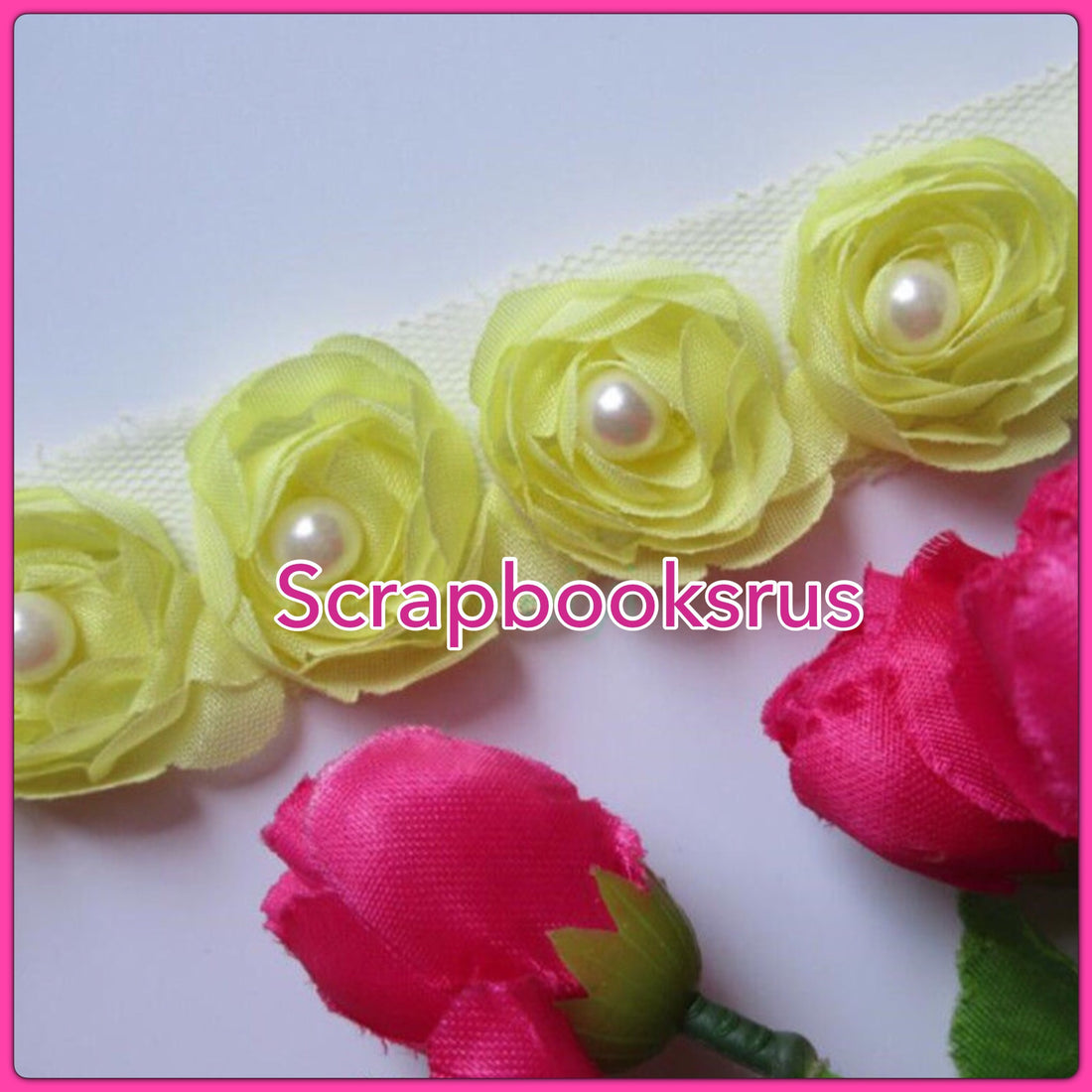 Fabric Ribbon Roses with Pearls @Scrapbooksrus Las Vegas