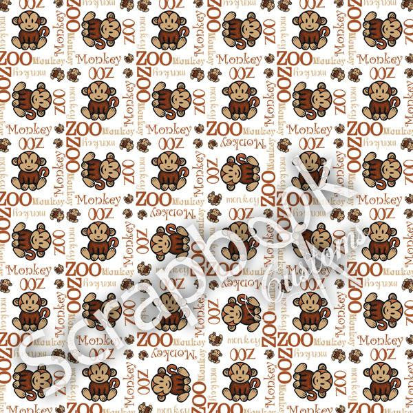 Zoo Buddies MONKEY 12&quot;X12&quot; Scrapbook Customs Paper