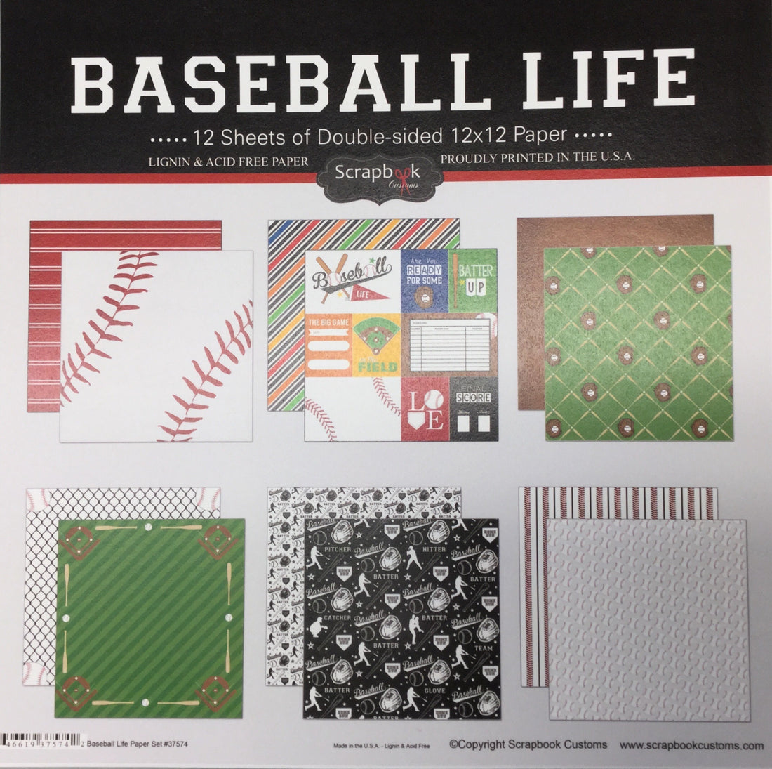 BASEBALL LIFE KIT 12"X12" Scrapbook Paper 12 Sheets