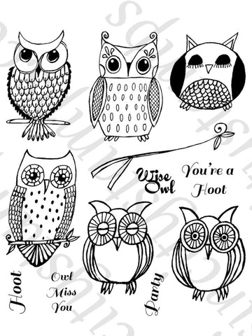 SinCity Stamps HOOT OWL Cling Rubber 12pc Stamps - Scrapbook Kyandyland