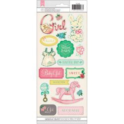American Crafts BABY GIRL Accent &amp; Phrase Stickers 17pc - Scrapbook Kyandyland