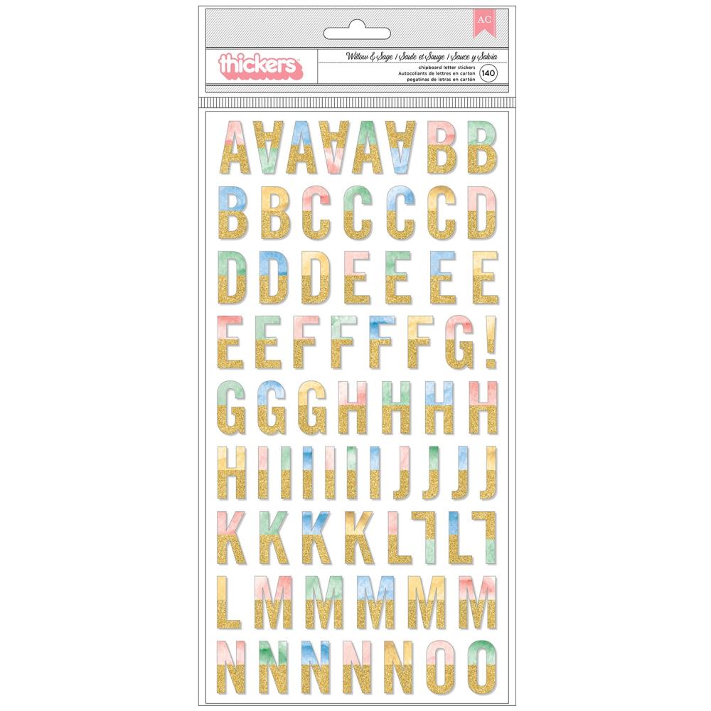 Thickers Bo Bunny WILLOW &amp; SAGE Chipboard Letter Stickers