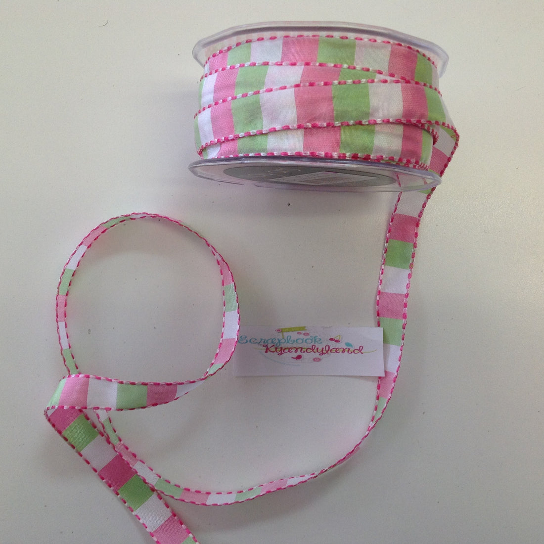May Arts 1/2"STITCHED SQUARES Ribbon Trim 1 yard yd - Scrapbook Kyandyland