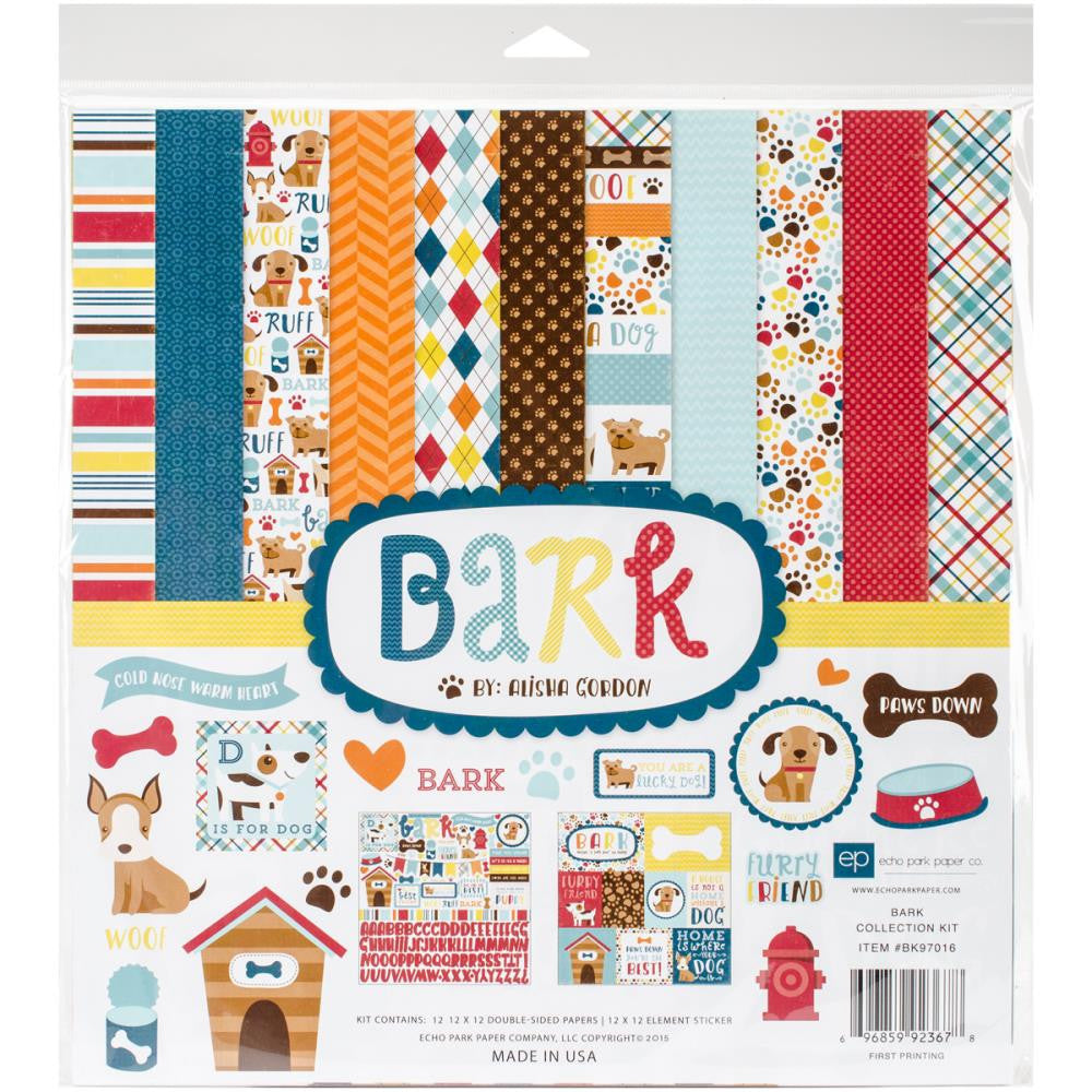 Echo Park Paper BARK 12X12 Scrapbook Dog Puppy Paper Kit - Scrapbook Kyandyland