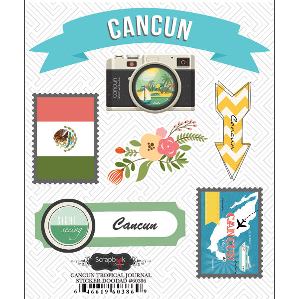 Scrapbook Customs CANCUN TROPICAL JOURNAL Sticker Doodad 7pc