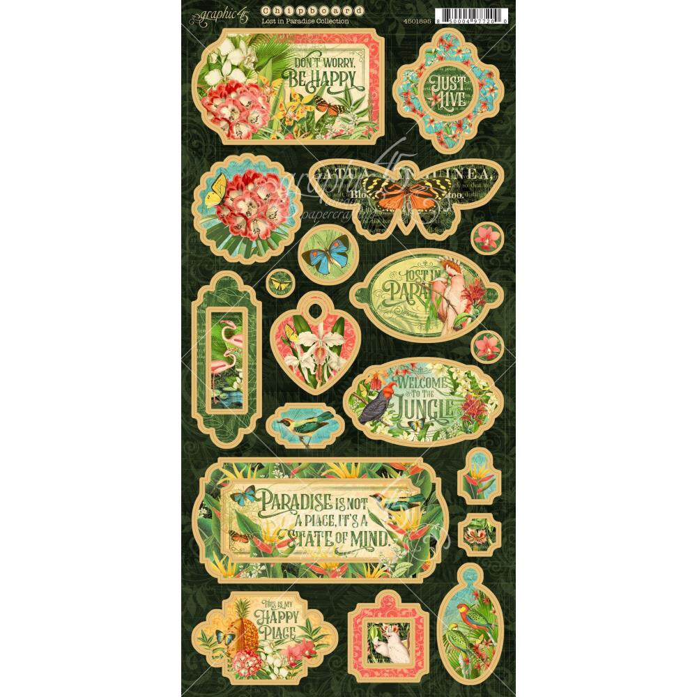 Graphic 45 LOST IN PARADISE Chipboard Stickers 19 pc