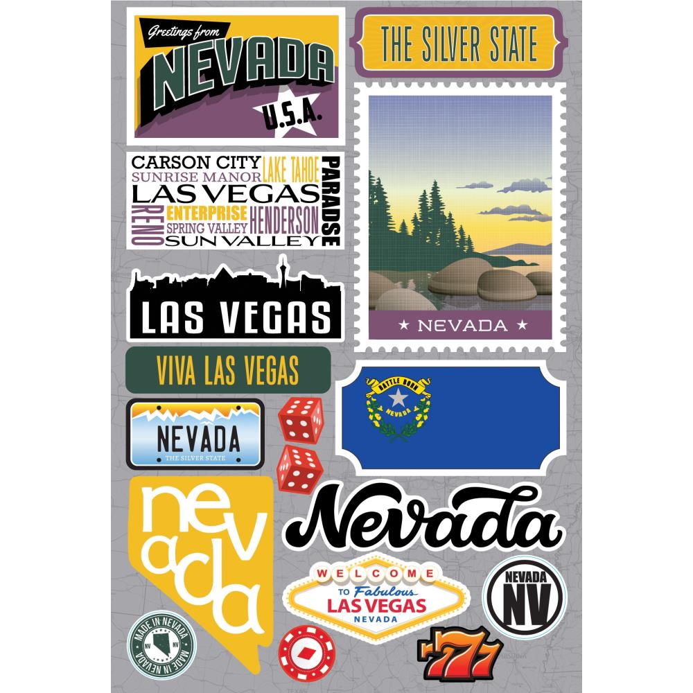 Reminisce Jet Setters NEVADA DieCut Stickers 17pc