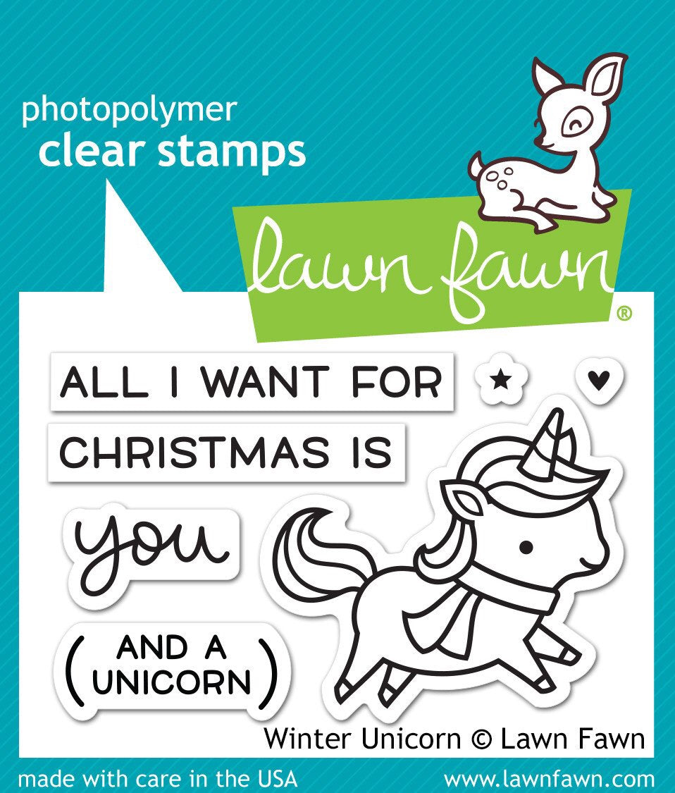 Lawn Fawn WINTER UNICORN Clear Stamps 7 pc