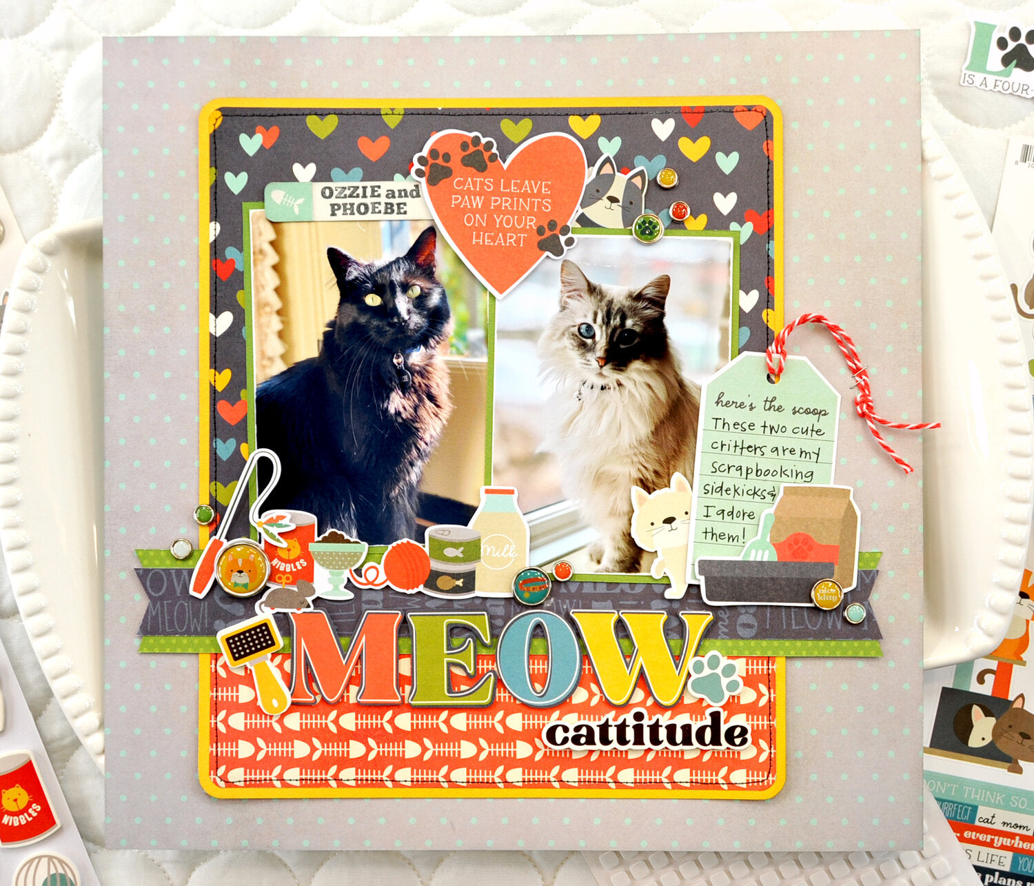 Simple Stories Pet Shoppe CAT  Decorative BRADS &amp; CHIPBOARD Pieces 27pc