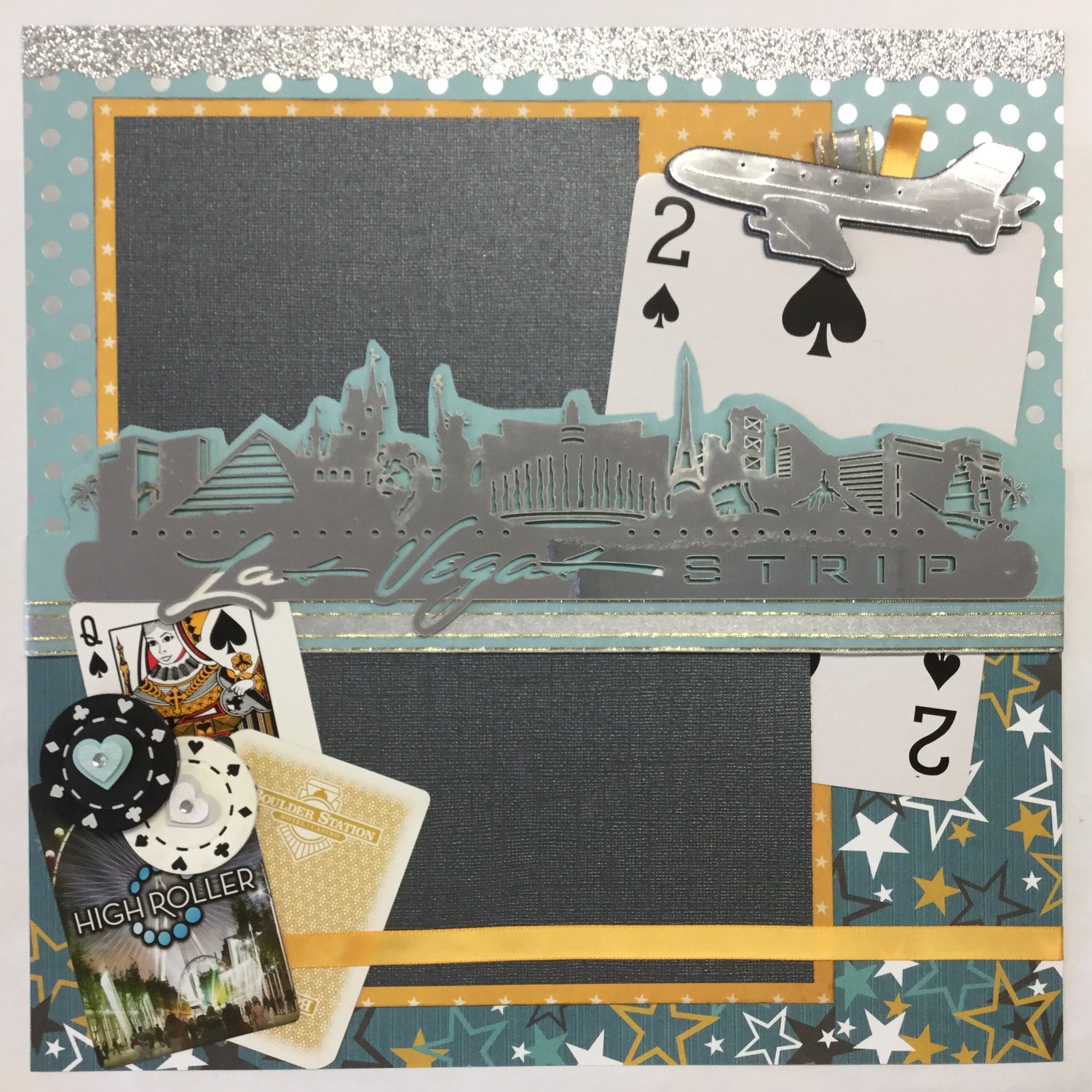 Page Kit (1) 12x12 Scrapbook Page Blue Silver LAS VEGAS STRIP