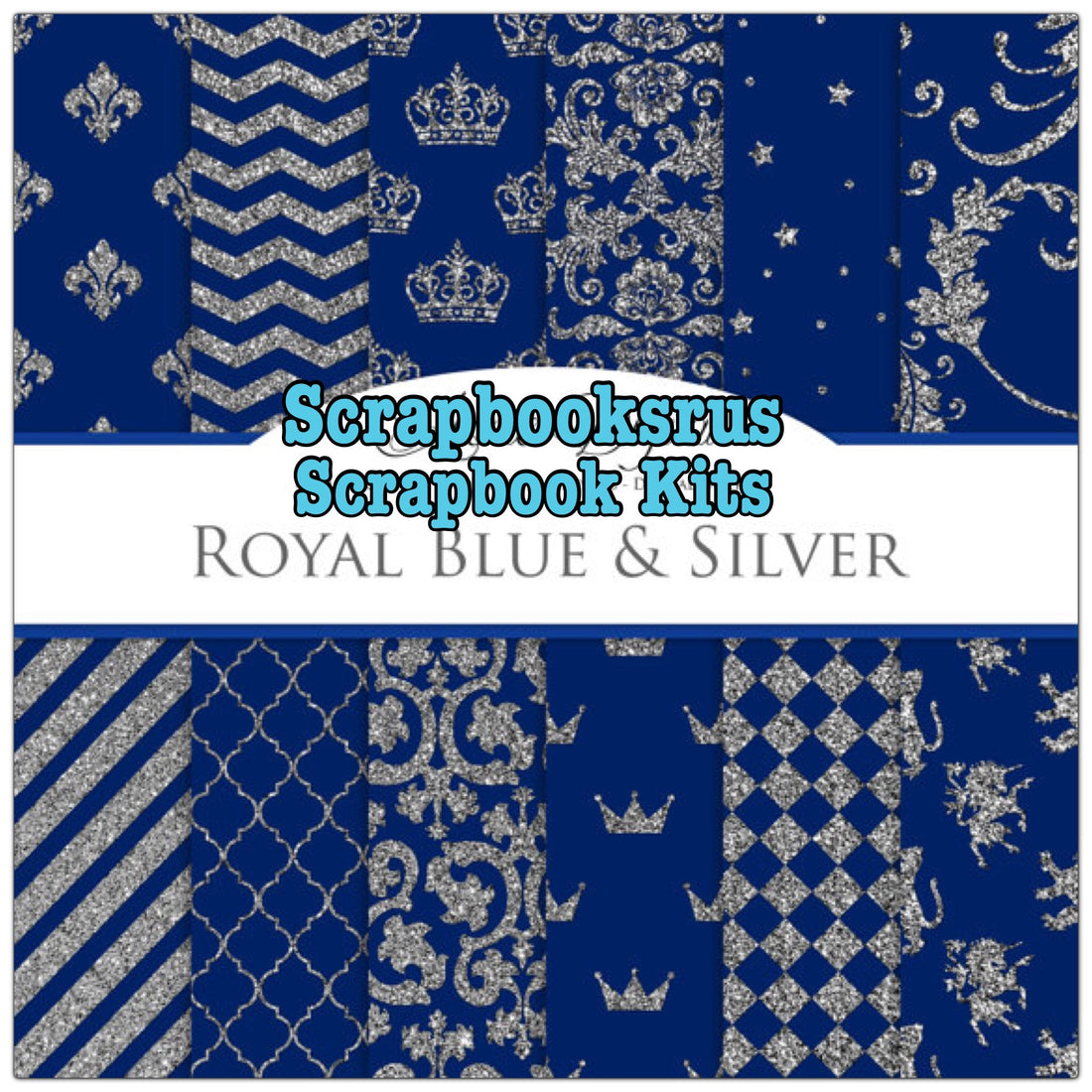 Royal Blue &amp; Silver 12 Sheet Scrapbook Kit Prom