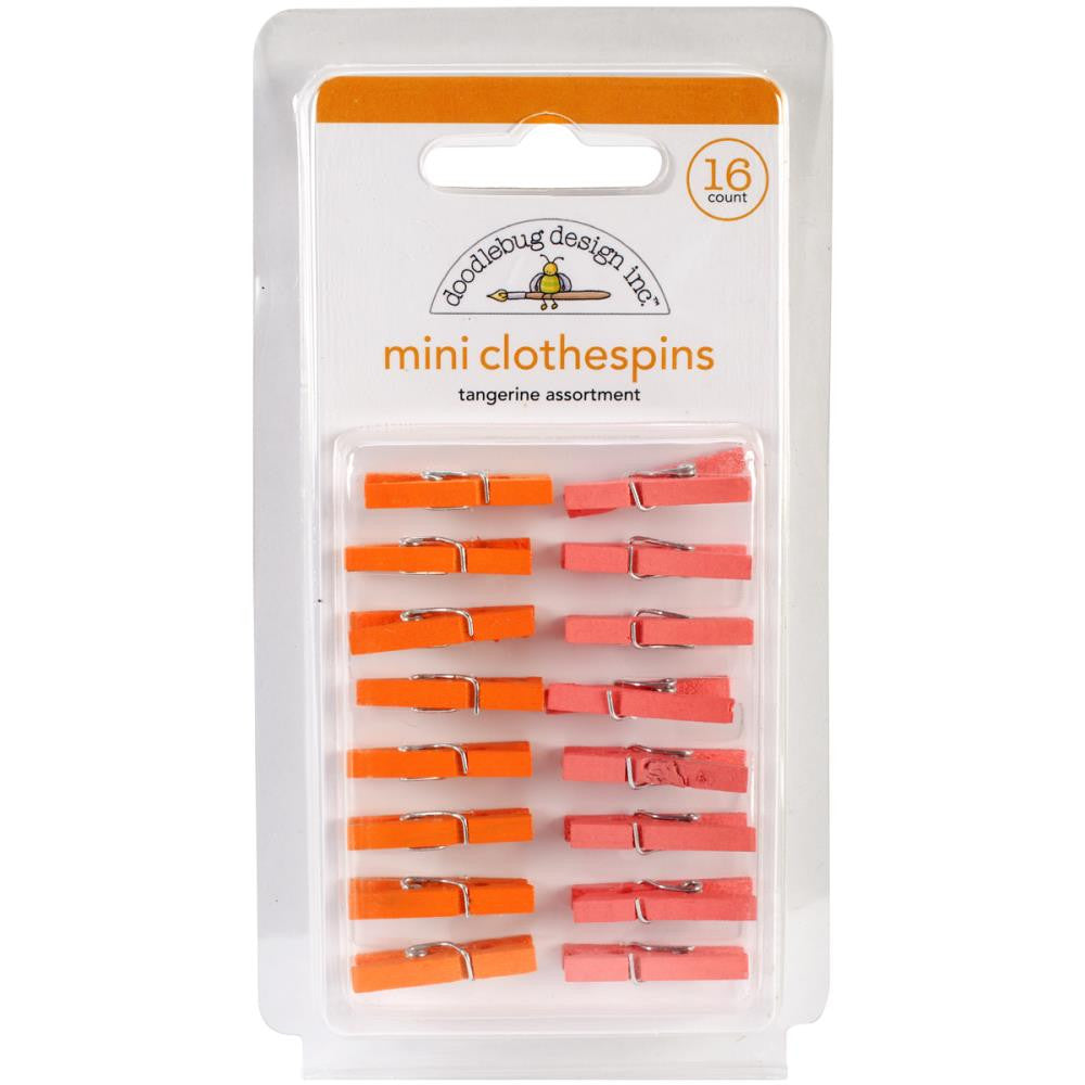 Doodlebug TANGERINE Mini Clothespins 16pc - Scrapbook Kyandyland