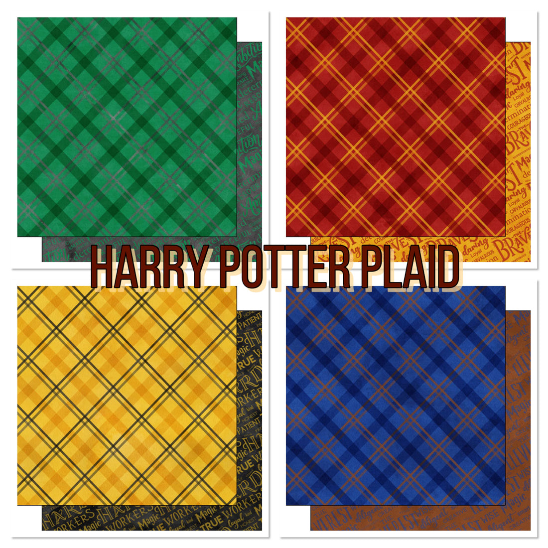 Wizarding World PLAID WORDS DS 12”x12” Scrapbook Customs Harry Potter Paper