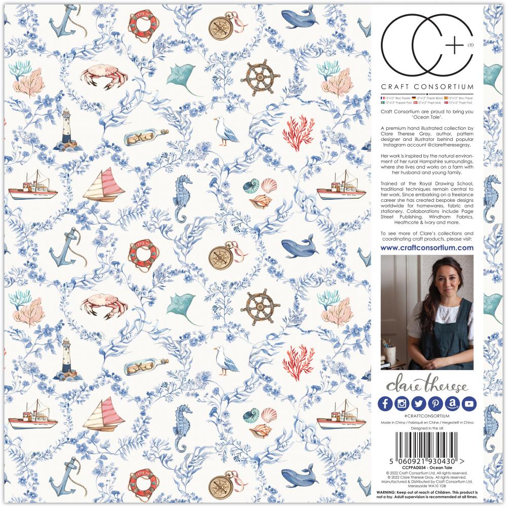 Craft Consortium OCEAN TALE 12X12 Premium Paper Pad 40pc Scrapbookrus