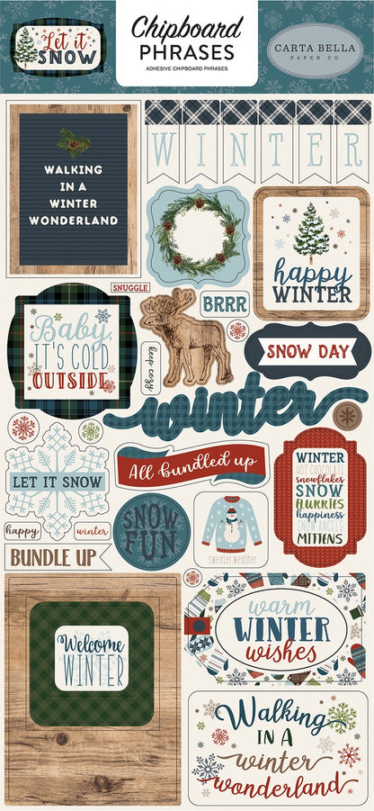 Carta Bella 6&quot;x12&quot; LET IT SNOW Chipboard Phrases Sticker 32 pc Scrapbooksrus