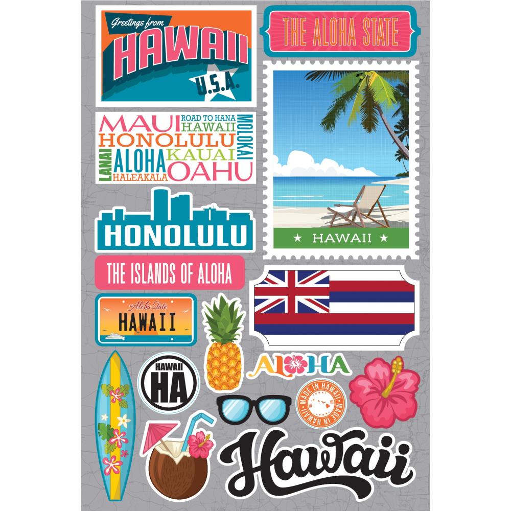 Reminisce Jet Setters HAWAII DieCut Stickers 17pc Scrspbooksrus