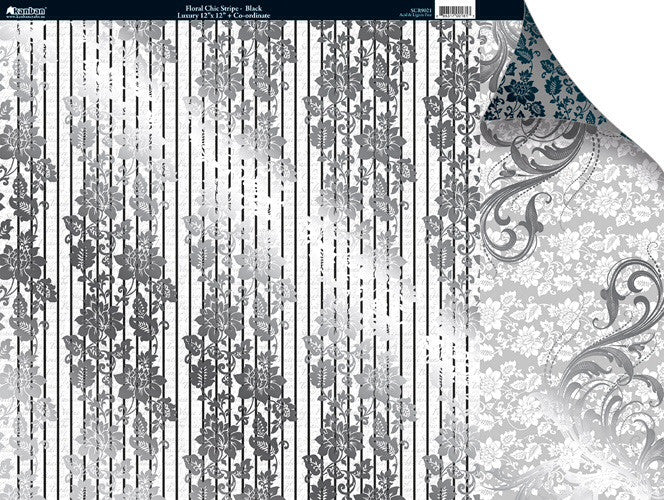 Kanban FLORAL CHIC STRIPE Cardstock 12"X12" - Scrapbook Kyandyland
