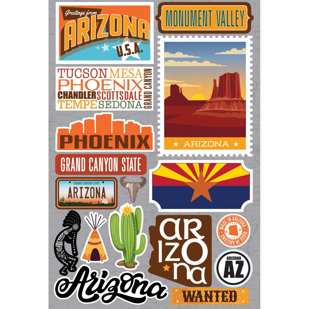 Reminisce Jet Setters ARIZONA DieCut Stickers 17 pc