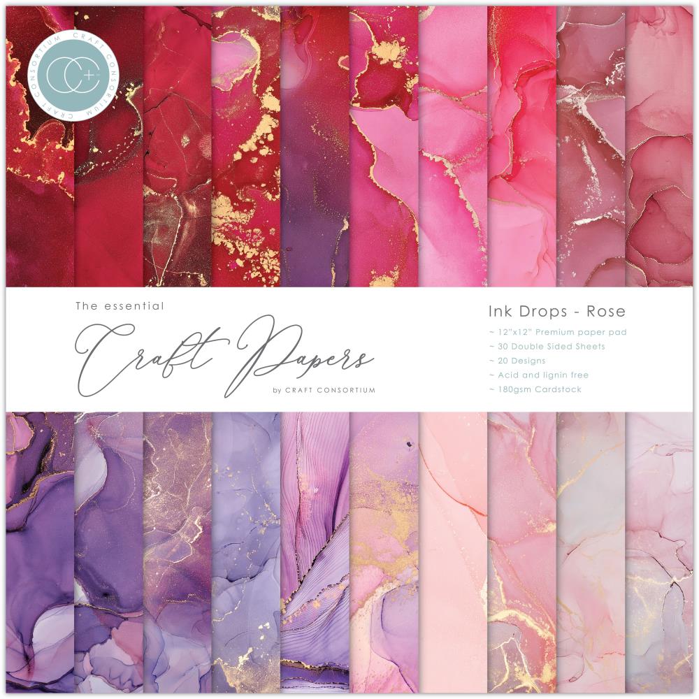 Craft Consortium Ink Drops ROSE 12”X12” Premium Paper Pad