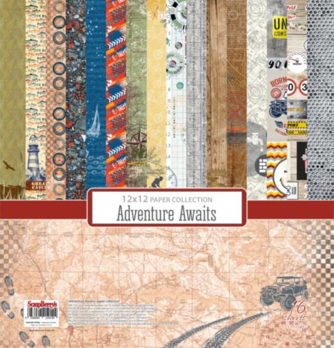 ScrapBerrys ADVENTURE AWAITS 12X12 Paper Pack 16pc Scrapbooksrus